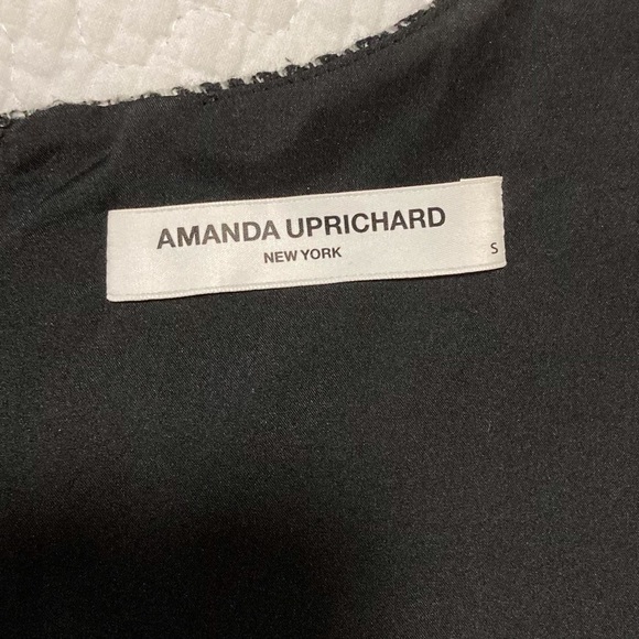 Amanda Uprichard Black and Gray Tweed Sheath Midi Dress | Short Sleeves | Fringe - Picture 5 of 12